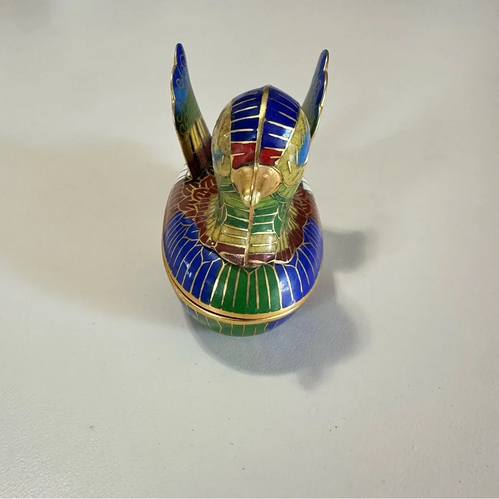 Cloisonné' Enamel Brass Duck Figure Trinket Box Vintage Excellent - Picture 3 of 6